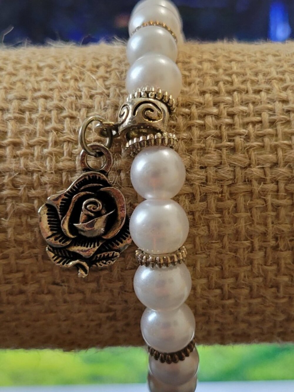 Soft Delicate White Beads with Black Decorative Silver and Gold Dividers